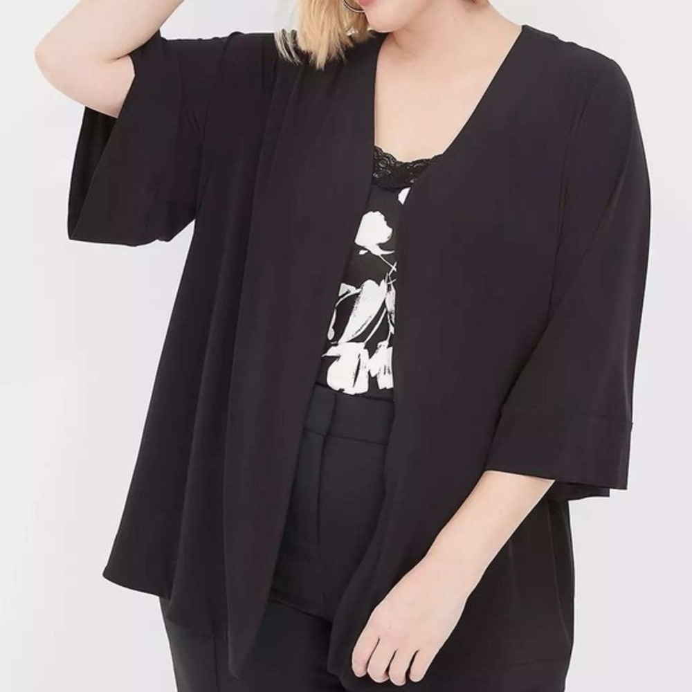 Lane Bryant Black Open Front Oversized Stretch Kimono 3/4 Sleeve Cardigan 14/16